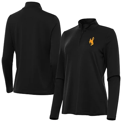 Women's Antigua  Black Wyoming Cowboys Reprocess Quarter-Zip Top
