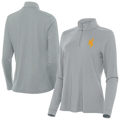 Women's Antigua  Gray Wyoming Cowboys Intent Quarter-Zip Top