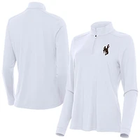 Women's Antigua White Wyoming Cowboys Intent Quarter-Zip Top