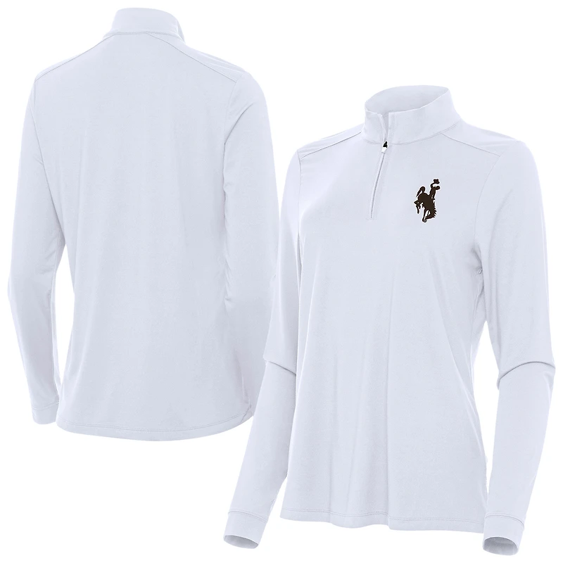 Women's Antigua White Wyoming Cowboys Intent Quarter-Zip Top