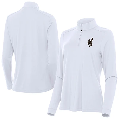 Women's Antigua White Wyoming Cowboys Intent Quarter-Zip Top
