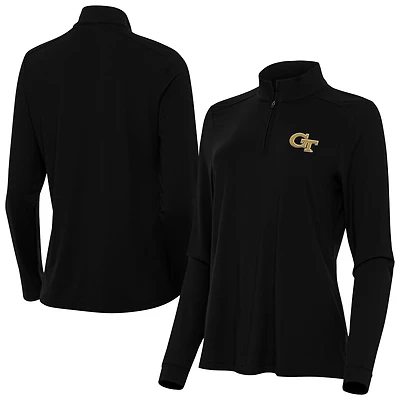 Women's Antigua Black Georgia Tech Yellow Jackets Intent Quarter-Zip Top