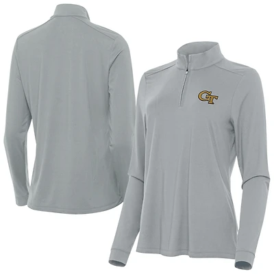 Women's Antigua  Gray Georgia Tech Yellow Jackets Intent Quarter-Zip Top