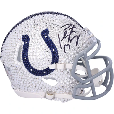 Peyton Manning Indianapolis Colts Autographed Swarovski Crystal 2004-2019 Throwback Logo Riddell Speed Mini Helmet - Art by Rock On Sports