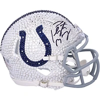 Peyton Manning Indianapolis Colts Autographed Swarovski Crystal 2004-2019 Throwback Logo Riddell Speed Mini Helmet - Art by Rock On Sports