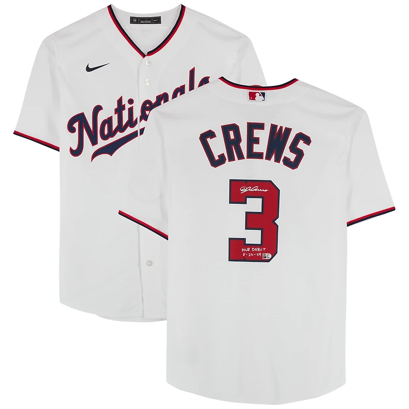 Dylan Crews Washington Nationals Autographed Nike White Replica Jersey with "MLB Debut 8-26-24" Inscription