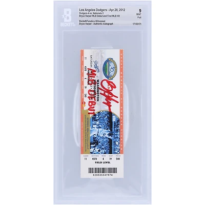 Bryce Harper Washington Nationals Autographed Beckett Fanatics Witnessed Authenticated 9 Ticket from April 28, 2012 with "MLB Debut" Inscription - MLB Debut & 1st MLB Hit