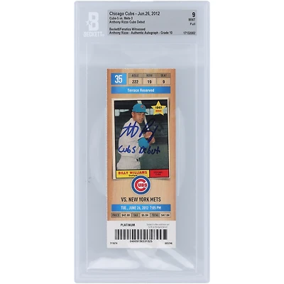 Anthony Rizzo Chicago Cubs Autographed Beckett Fanatics Witnessed Authenticated 9/10 Ticket from June 26, 2012 with "Cubs Debut" Inscription