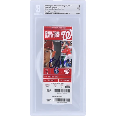 Bryce Harper Washington Nationals Autographed Beckett Fanatics Witnessed Authenticated 9/10 Ticket from May 15, 2012 - 2nd Career Home Run