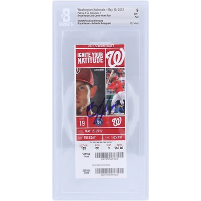Bryce Harper Washington Nationals Autographed Beckett Fanatics Witnessed Authenticated 9 Ticket from May 15, 2012 - 2nd Career Home Run