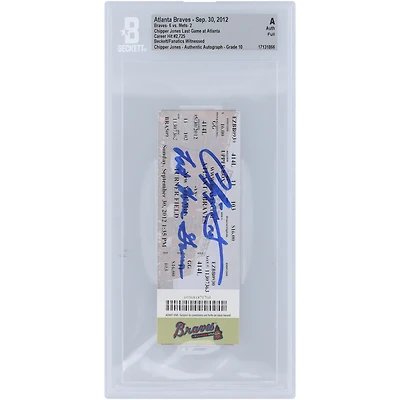 Chipper Jones Atlanta Braves Autographed Beckett Fanatics Witnessed Authenticated Auto 10 Ticket from September 30, 2012 with "Last Home Game" Inscription - 2,725th Career Hit