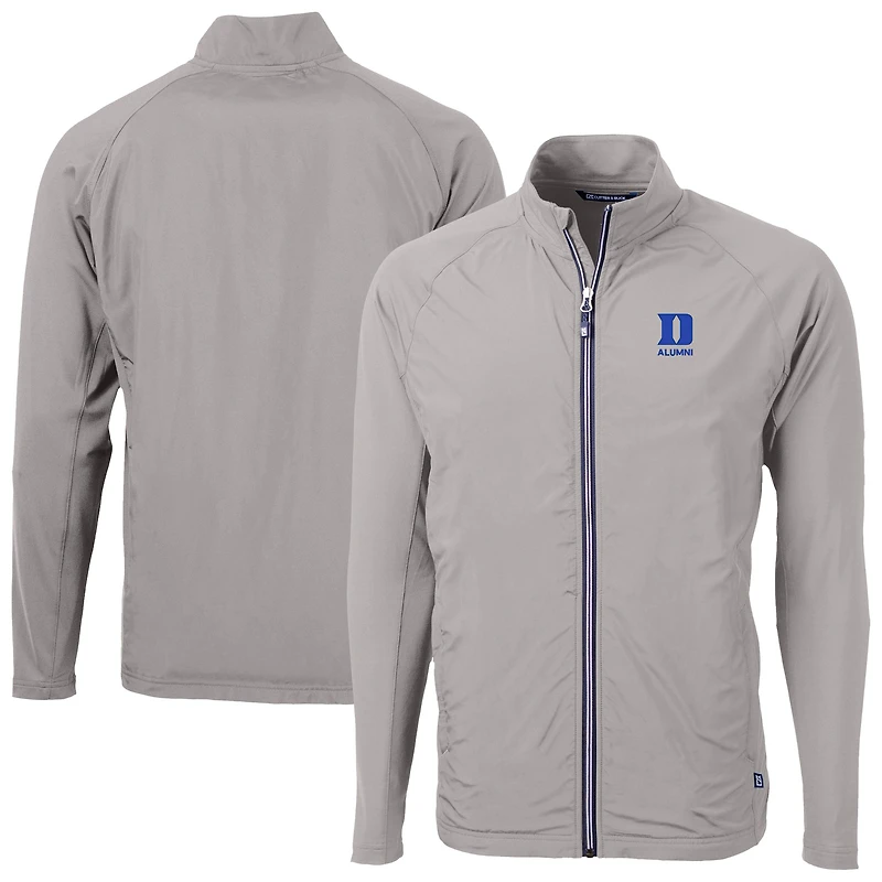 Men's Cutter & Buck  Gray Duke Blue Devils Adapt Eco Knit Hybrid Recycled Raglan Full-Zip Jacket