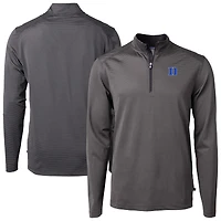 Men's Cutter & Buck Black Duke Blue Devils Virtue Eco Pique Micro Stripe Recycled DryTec Quarter-Zip Top