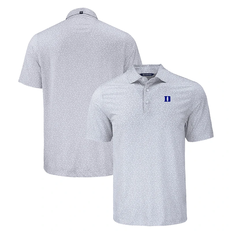 Men's Cutter & Buck  Gray Duke Blue Devils Pike Eco Flora Print Recycled Polo