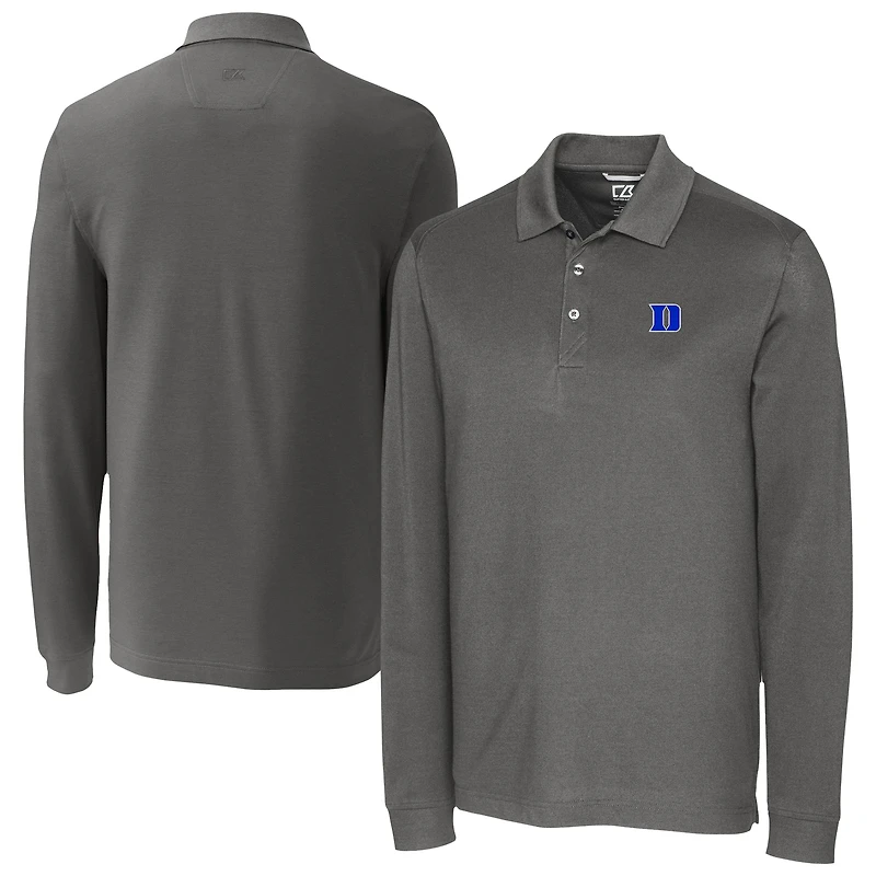 Men's Cutter & Buck Gray Duke Blue Devils Advantage Eco Tri-Blend Long Sleeve Polo