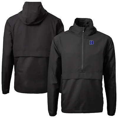 Men's Cutter & Buck Black Duke Blue Devils Charter Eco Recycled Half-Zip Anorak Jacket