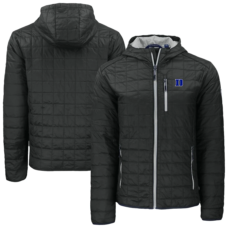 Men's Cutter & Buck Black Duke Blue Devils Rainier Primaloft Eco Full-Zip Hooded Jacket