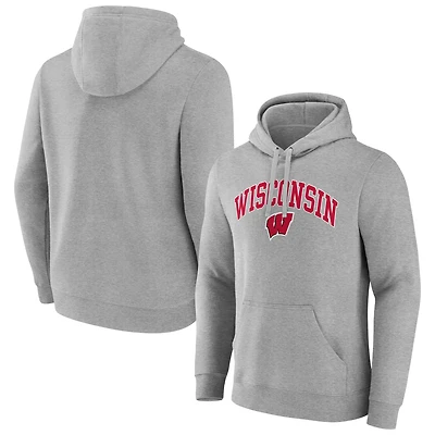 Men's Fanatics Gray Wisconsin Badgers Classic Arched Applique Fleece Pullover Hoodie