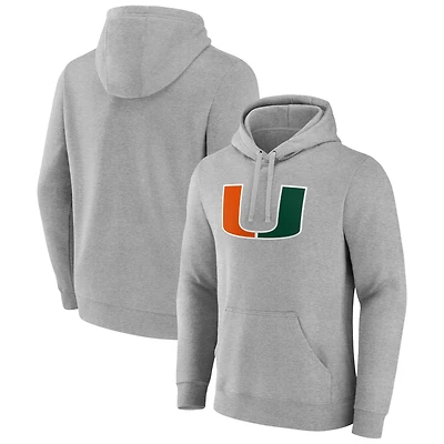 Men's Fanatics Gray Miami Hurricanes Applique Fleece Pullover Hoodie