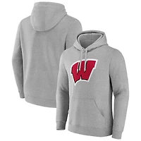 Men's Fanatics Gray Wisconsin Badgers Applique Fleece Pullover Hoodie