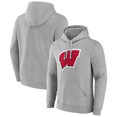 Men's Fanatics Gray Wisconsin Badgers Applique Fleece Pullover Hoodie