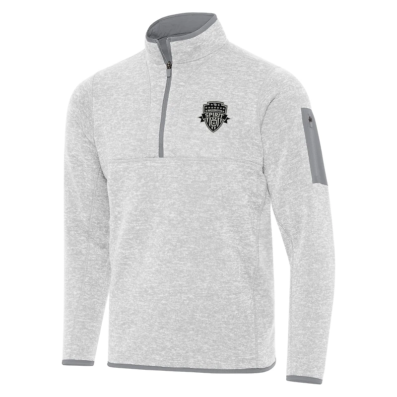 Men's Antigua Heather Gray Washington Spirit Fortune Quarter-Zip Jacket