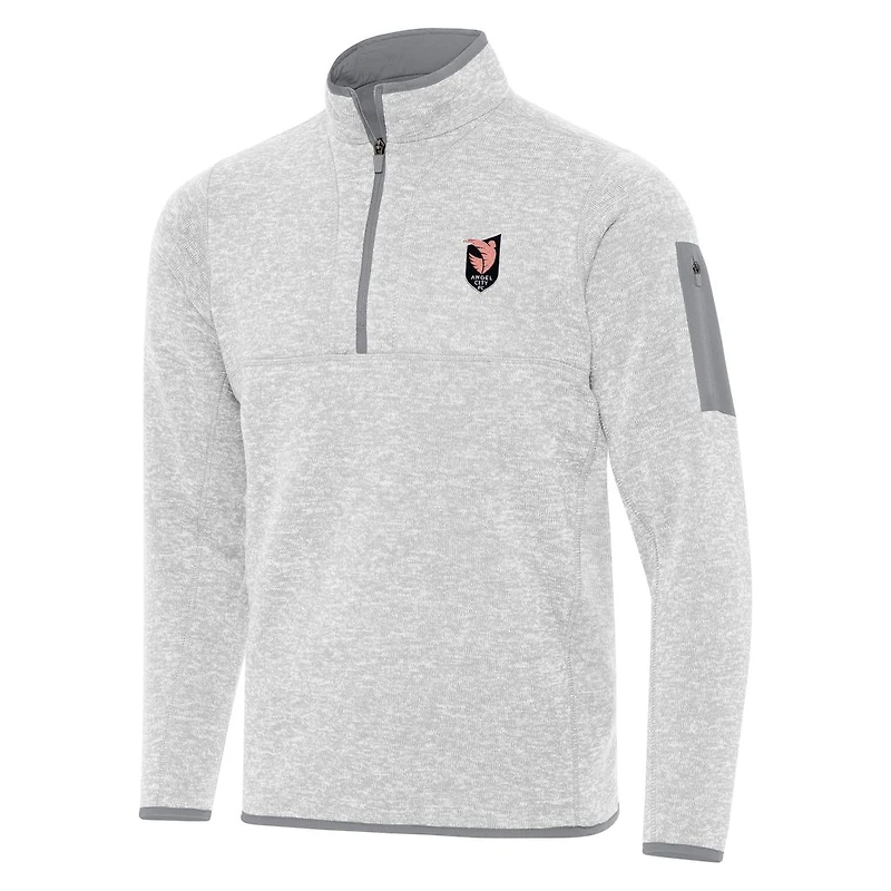 Men's Antigua Heather Gray Angel City FC Fortune Quarter-Zip Jacket