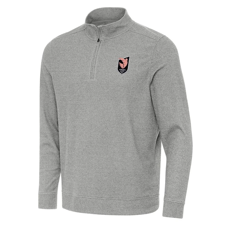 Men's Antigua Heather Gray Angel City FC Subtle Quarter-Zip Pullover Sweatshirt