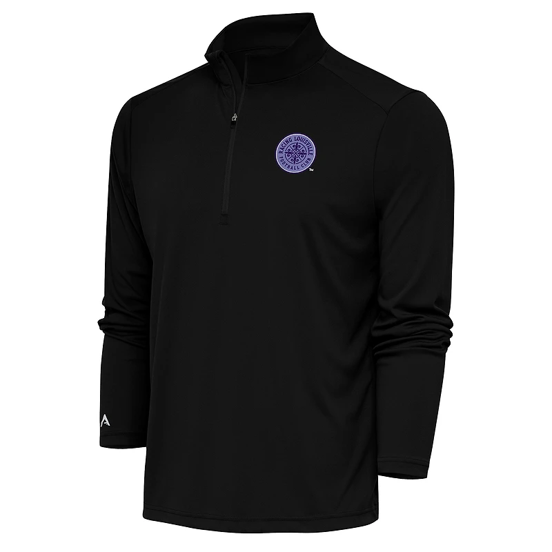 Men's Antigua Black Racing Louisville FC Tribute Quarter-Zip Top