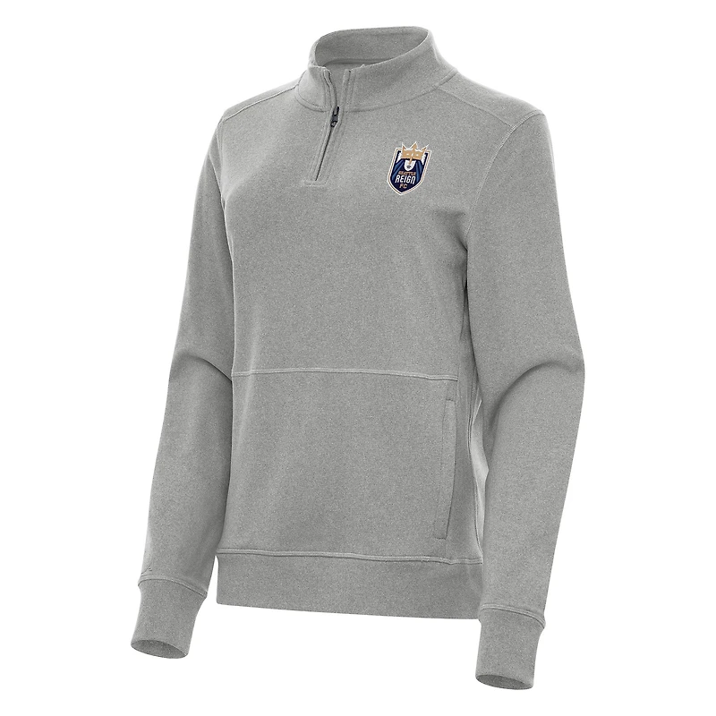 Women's Antigua Heather Gray Seattle Reign FC Crush Quarter-Zip Jacket