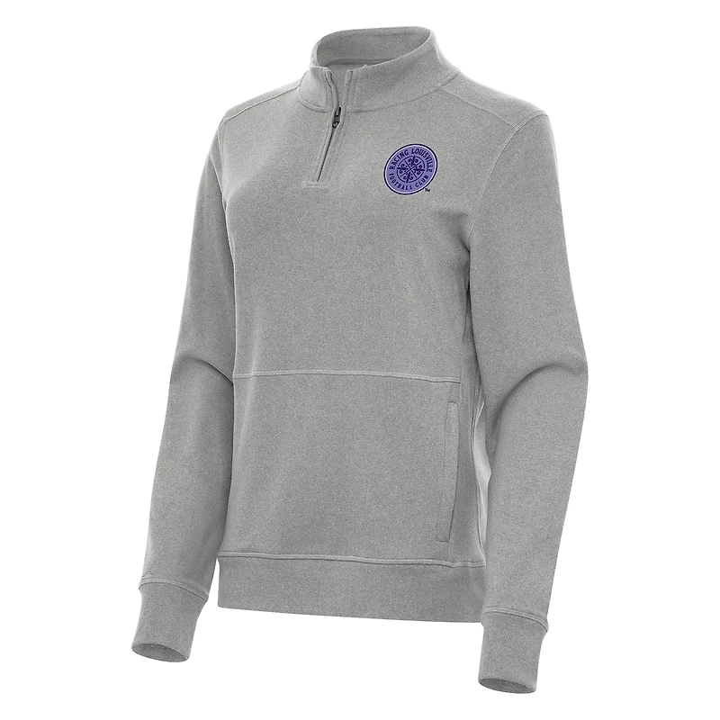 Women's Antigua Heather Gray Racing Louisville FC Crush Quarter-Zip Jacket