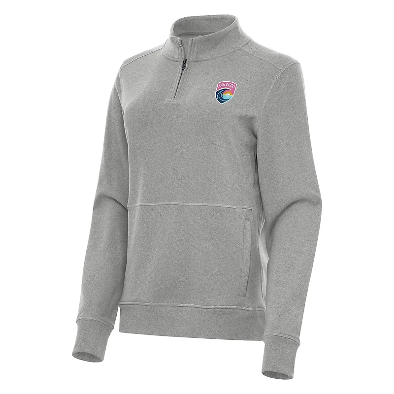 Women's Antigua Heather Gray San Diego Wave FC Crush Quarter-Zip Jacket