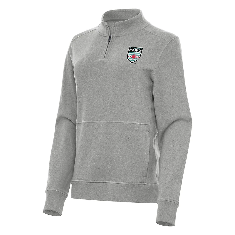 Women's Antigua Heather Gray Chicago Red Stars Crush Quarter-Zip Jacket