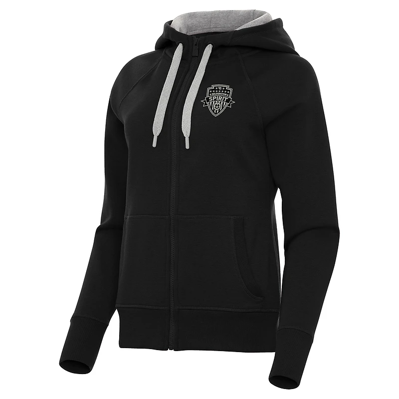 Women's Antigua Black Washington Spirit Victory Full-Zip Hoodie