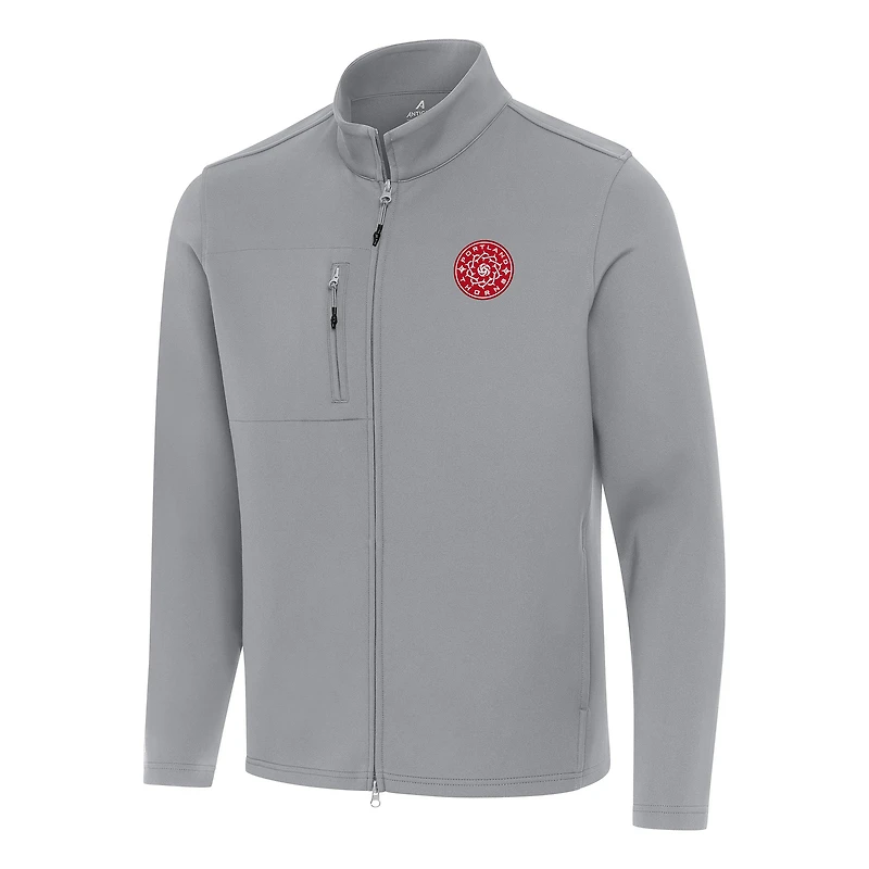 Men's Antigua Gray Portland Thorns FC Objection Double Peached Full-Zip Jacket