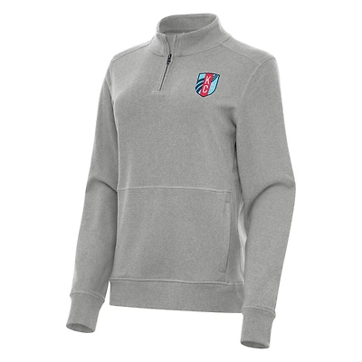 Women's Antigua Heather Gray Kansas City Current Crush Quarter-Zip Fleece Sweatshirt