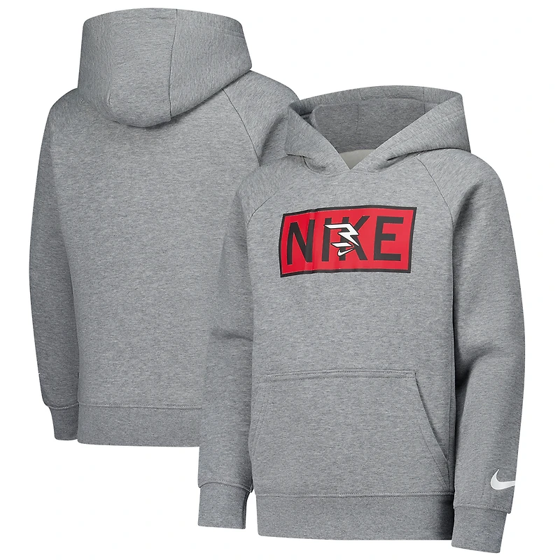 Youth Nike 3BRAND by Russell Wilson Gray Plate Logo Raglan Pullover Hoodie