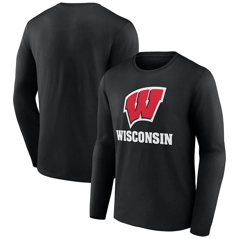 Men's Fanatics Black Wisconsin Badgers Team Lockup Long Sleeve T-Shirt