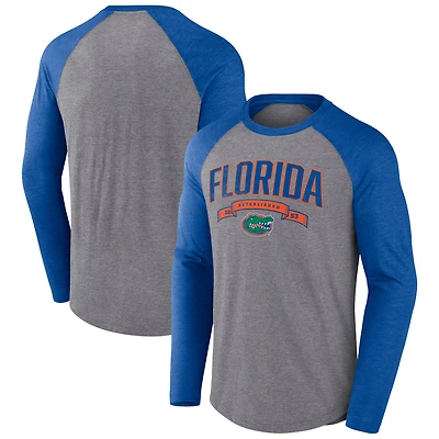 Men's Fanatics Gray Florida Gators Heritage Banner Year Tri-Blend Raglan Long Sleeve T-Shirt