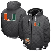 Men's Franchise Club Gray Miami Hurricanes Diamond Quilted Full-Zip Hoodie Jacket