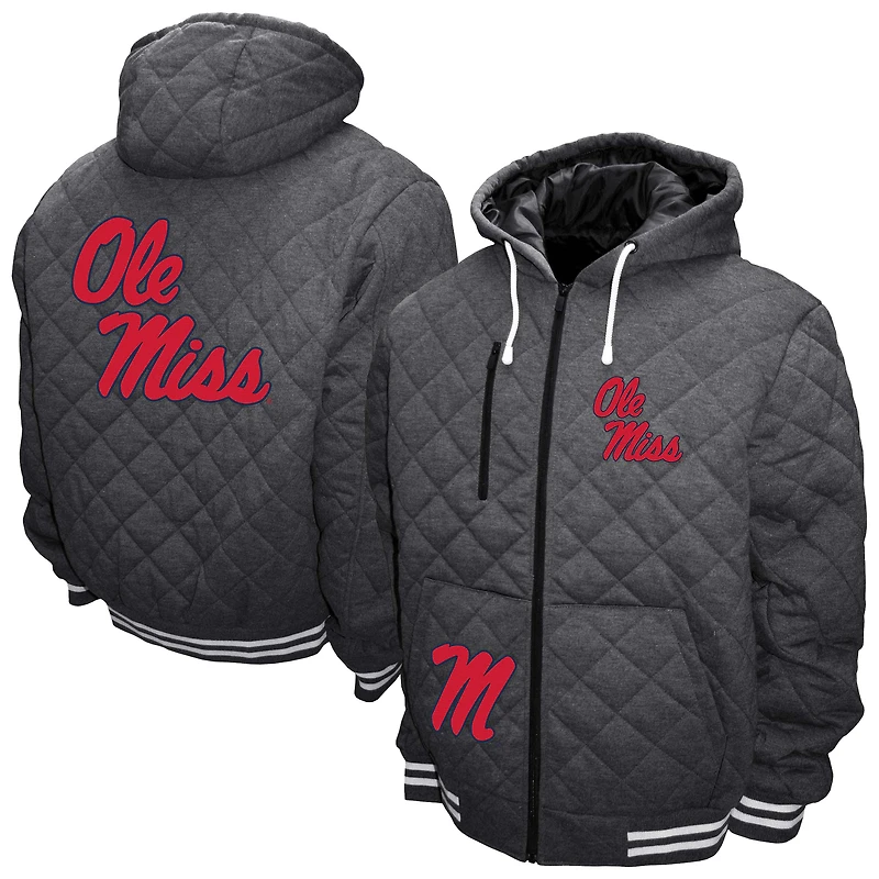 Men's Franchise Club Gray Ole Miss Rebels Diamond Quilted Full-Zip Hoodie Jacket
