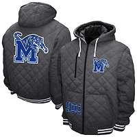 Men's Franchise Club Gray Memphis Tigers Diamond Quilted Full-Zip Hoodie Jacket
