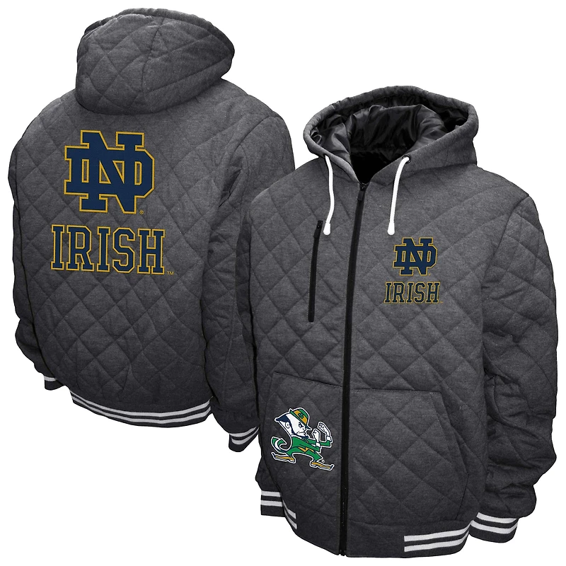 Men's Franchise Club Gray Notre Dame Fighting Irish Diamond Quilted Full-Zip Hoodie Jacket