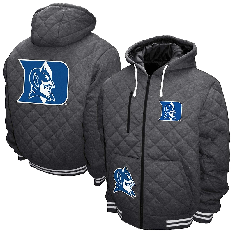 Men's Franchise Club Gray Duke Blue Devils Diamond Quilted Full-Zip Hoodie Jacket