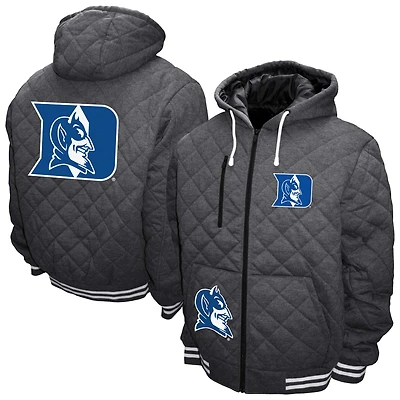 Men's Franchise Club Gray Duke Blue Devils Diamond Quilted Full-Zip Hoodie Jacket