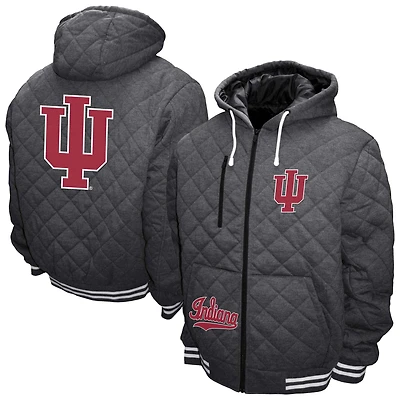 Men's Franchise Club Gray Indiana Hoosiers Diamond Quilted Full-Zip Hoodie Jacket