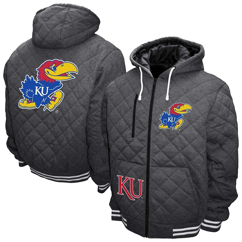 Men's Franchise Club Gray Kansas Jayhawks Diamond Quilted Full-Zip Hoodie Jacket