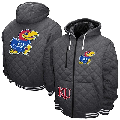 Men's Franchise Club Gray Kansas Jayhawks Diamond Quilted Full-Zip Hoodie Jacket