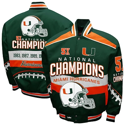 Men's Franchise Club Green Miami Hurricanes Cotton Twill Full-Snap Jacket