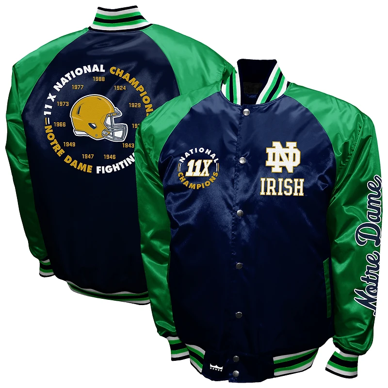 Men's Franchise Club Navy Notre Dame Fighting Irish Satin Full-Zip Jacket